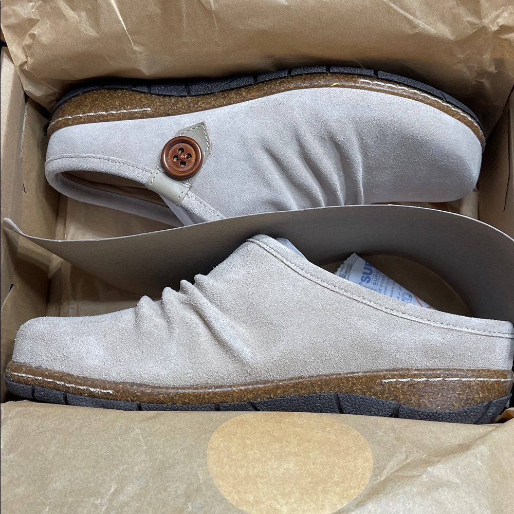 Earth Taupe Slip-On Mules with Button Accent - Picture 12 of 14